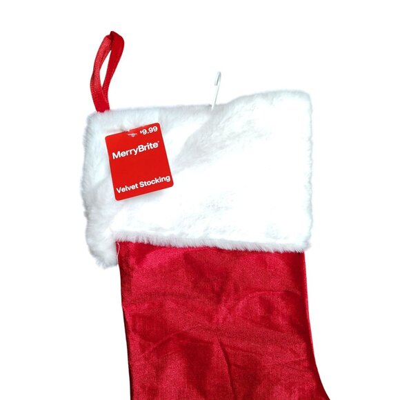 Merry and Bright 21 inch Red and White Velvet Christmas Stocking - Picture 2 of 4